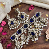 Stylish Royal Blue Victorian Diamond Pendant Choker-Pearl-VV1703